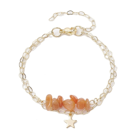 Gemstone Chip Multi-Strand Bracelet Sets, Star Charm 304 Stainless Steel Twisted Chain Stackable Bracelets for Women