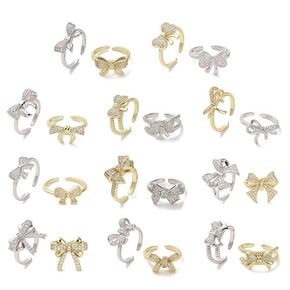 Открытая манжета из латуни с микропаве из кубического циркония, без кадмия и без свинца, бантом