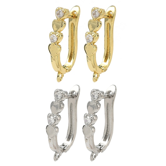 Фурнитура для сережек в форме сердца из латуни с микропаве и прозрачными кубическими циркониями, без кадмия и без свинца, стойки покрытие, долговечный, защёлка с петлёй