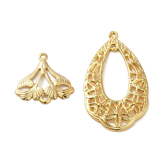 Полые латунные звенья в форме листа/капли, реальный 18 k позолоченный