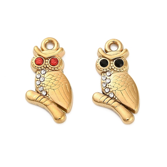 304 кулон из нержавеющей стали со стразами., ионное покрытие (ip), сова прелести, реальный 18 k позолоченный
