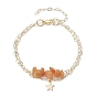 Gemstone Chip Multi-Strand Bracelet Sets, Star Charm 304 Stainless Steel Twisted Chain Stackable Bracelets for Women