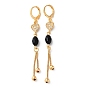 Rhinestone Heart Leverback Earrings with Glass Beaded, Brass Chains Tassel Earrings for Women
