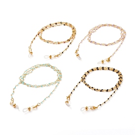Eyeglasses Chains, Neck Strap for Eyeglasses, with Faceted Round Natural Gemstone Beads, Brass Lobster Claw Clasps and Rubber Loop Ends, Golden