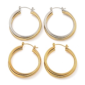 202 Stainless Steel Multi Layered Hoop Earrings, with 304 Stainless Steel Pins for Women