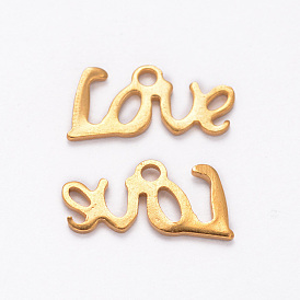 Word Love Ion Plating(IP) 304 Stainless Steel Charms, 6x13x0.7mm, Hole: 1mm