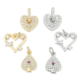 Латунные микропаве прозрачные подвески с фианитом, сердце прелести, без кадмия и без свинца, долговечный, стойки покрытие, с целью перехода в кольце