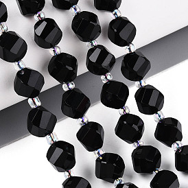 Натуральные бусины из черного оникса (окрашенные и нагретые), твист, граненые, с бисером