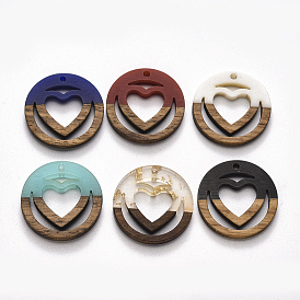 Colgantes de resina y madera de nogal, anillo con el corazón