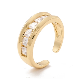 Cubic Zirconia Grooved Cuff Ring, Real 18K Gold Plated Brass Open Ring for Women, Cadmium Free & Lead Free