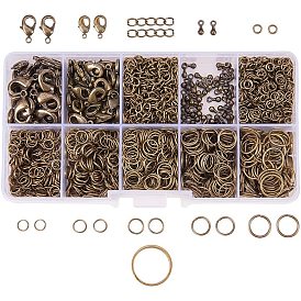 PandaHall Elite Jewelry Finding Sets, with Iron Jump Rings, Brass Lobster Claw Clasps, Alloy End Piece, Iron Ends with Chains and Brass Assistant Buckling Ring