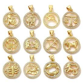Real 18K Gold Plated, Zodiac Theme Brass Micro Pave Cubic Zirconia Pendants