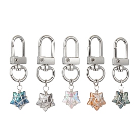 Copper Wire Wrapped Electroplated Glass Star Pendant Decoration, with Alloy Swivel Clasps