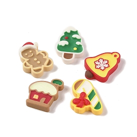Christmas Opaque Resin Decoden Cabochons, Santa Claus & Gingerbread Man & Christmas Bell, Mixed Shapes