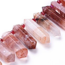 Natural Hematoid Quartz Beads Strands, Ferruginous Quartz, Top Drilled Beads, with Glass Beads, Faceted, Double Terminated Point