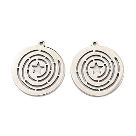 316L Surgical Stainless Steel Pendants, Laser Cut, Flat Round with Star Charm