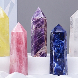 Point Tower Gemstone Home Display Decoration, Healing Stone Wands, for Reiki Chakra Meditation Therapy Decos, Hexagon Prism