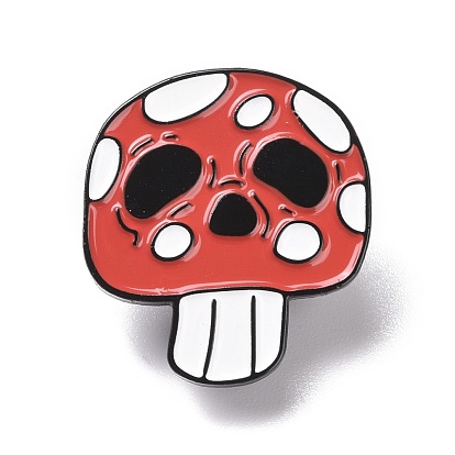 Mushroom Skull Enamel Pin Alloy Badge for Backpack Clothes, Electrophoresis Black