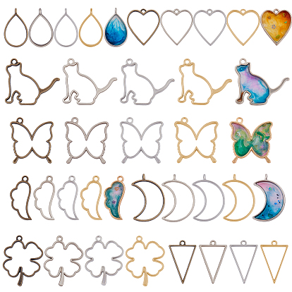 Rack Plating Alloy Open Back Bezel Pendants, For DIY UV Resin, Epoxy Resin, Pressed Flower Jewelry, Lead Free & Nickel Free, Mixed Shapes