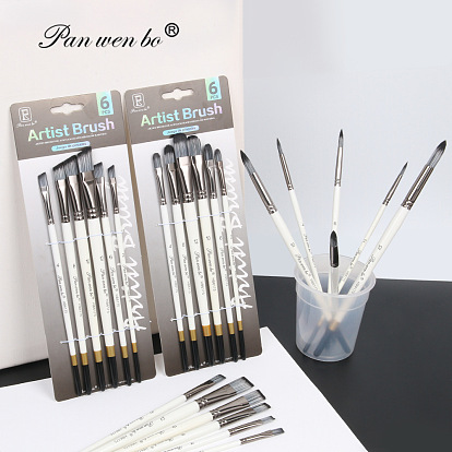 Angular/Filbert/Flat Brushes 6Pcs Painting Brush, Nylon Hair Brushes with Wood Handle, for Watercolor Painting Artist Professional Painting