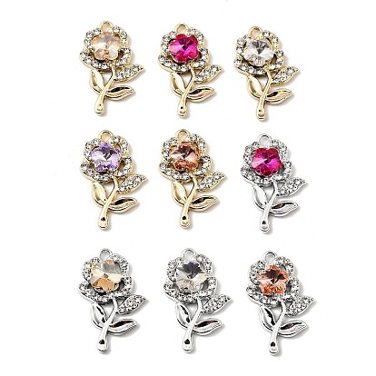 Подвески со стразами из сплава с УФ-покрытием, роза, с k 9 стеклом, граненые