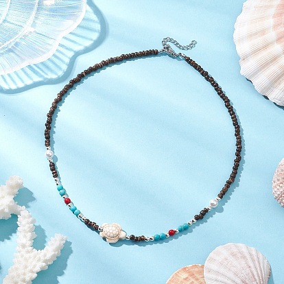 Летние пляжные бусины из синтетической бирюзы и натурального кокоса, с 304 из нержавеющей стали Lobster Claw застежками, цвет нержавеющей стали