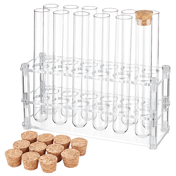 1 набор акриловых многоцелевых колориметрических цилиндрических стоек для демонстрации трубок, 12-отверстие 25мл подставки для пробирок, лабораторные принадлежности, прямоугольные, с пробиркой из прозрачного стекла 12 шт.