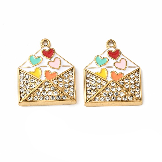 304 из нержавеющей стали горный хрусталь подвески, Эмаль стиле, конверт с сердцем, ионное покрытие (ip)