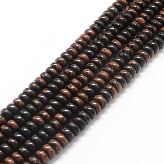 Rondelle Natural Mahogany Obsidian Bead Strands, 6~7x4~5mm, Hole: 1mm, about 93pcs/strand, 15.7 inch