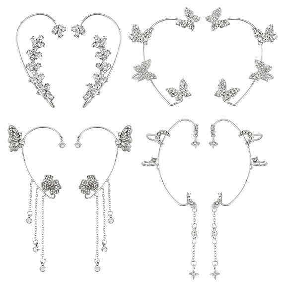 8 шт. 8 стили серьги-манжеты из сплава со стразами, с высоким чувством изгиба