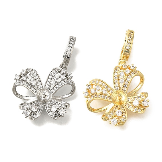 Латунные микро-паве прозрачные кубические цирконии европейские подвески-шармы, привязка поручительств, за половину пробурено бисера, без кадмия, без никеля и без свинца, очарование бабочки