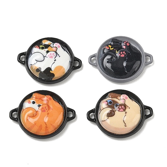Printed Alloy Connector Charms, Cat In Pan Links