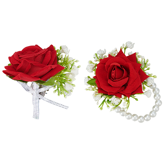 Наборы из искусственных цветов из шелковой ткани и бутоньерок с имитацией жемчуга из пластика, для свадьбы, партийные украшения