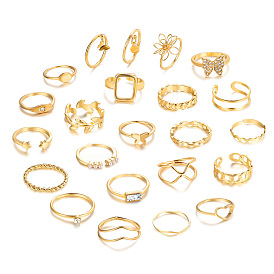 Geometric Metal Joint Ring Set - Creative Personality, European and American Style, 23 Pieces.