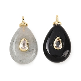 Природных драгоценных камней подвески, подвески в форме слезы с латунной микрофиброй из кубических цирконий, долговечный, стойки покрытие, реальный 18 k позолоченный, без кадмия и без свинца