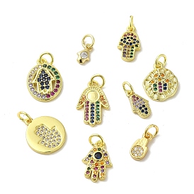 Brass Micro Pave Cubic Zirconia Charms, Real 18K Gold Plated, Hamsa Hand Charms