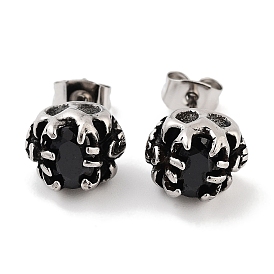Halloween Skull 316 Surgical Stainless Steel Pave Black Cubic Zirconia Stud Earrings for Women Men