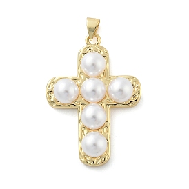Латунные подвески, крестик, с abs имитационными жемчужными бусинами , стойки покрытие, долговечный, без кадмия и без свинца