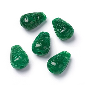 Natural Myanmar Jade/Burmese Jade Beads, Dyed, Carved Teardrop