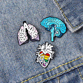 Creative Enamel Heart Brain Lapel Pin Set with Love Painted Cowboy Brooch and Anti-Slip Clasp