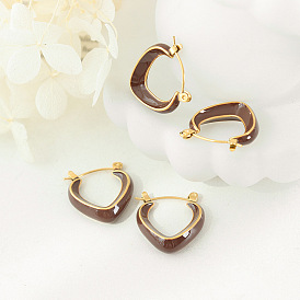 Retro spring and summer all-match brown dripping oil V-shaped earrings earrings female boudoir honey gift titanium steel jewelry