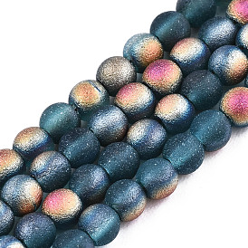 Frosted Electroplate Glass Beads Strands, Round