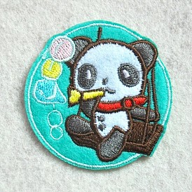 Computerized Embroidery Cloth Iron on/Sew on Patches, Costume Accessories, Appliques, Flat Round with Panda