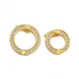 Rack Plating Brass Micro Pave Clear Cubic Zirconia Twister Clasps, Long-Lasting Plated, Lead Free & Cadmium Free, Round Ring