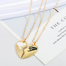Chic Heart Necklace with Creative Dual-tone Metal Lock Chain for Men and Women