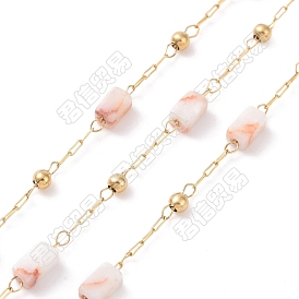 Chaînes de perles rectangle de pierres précieuses naturelles, avec les accessoires en acier inoxydable d'or 304, non soudée