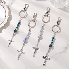 Брелки с подвесками в виде крестиков из драгоценных камней и сплавов, с железными разъемными кольцами для ключей и карабинами из сплава