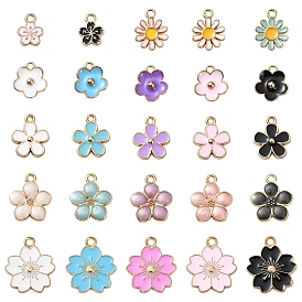 25 pcs 25 styles pendentifs en alliage plaqué or clair, fleur