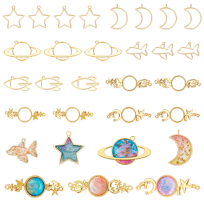 32Pcs 8 Styles Zinc Alloy Links, Wicca Jewelry, Open Back Bezel, For DIY UV Resin, Epoxy Resin, Pressed Flower Jewelry