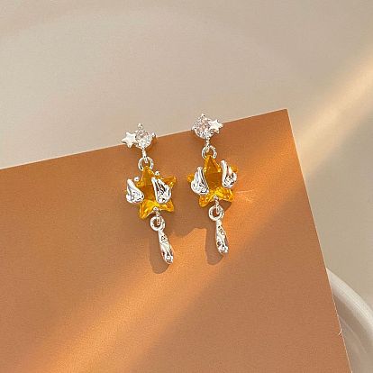 Серьги-гвоздики из латуни и кубического циркония, Стеклянные серьги-подвески в форме звезды для женщин
